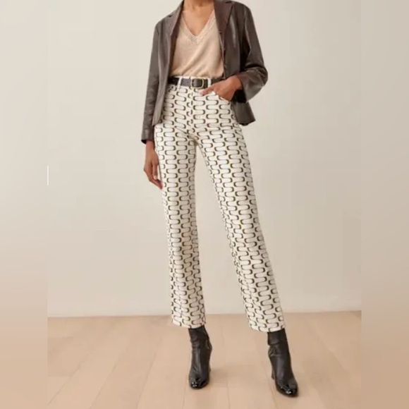 Reformation Womens Mod High Rise Straight Jeans White Brown Geometric Size 24 - Picture 1 of 8
